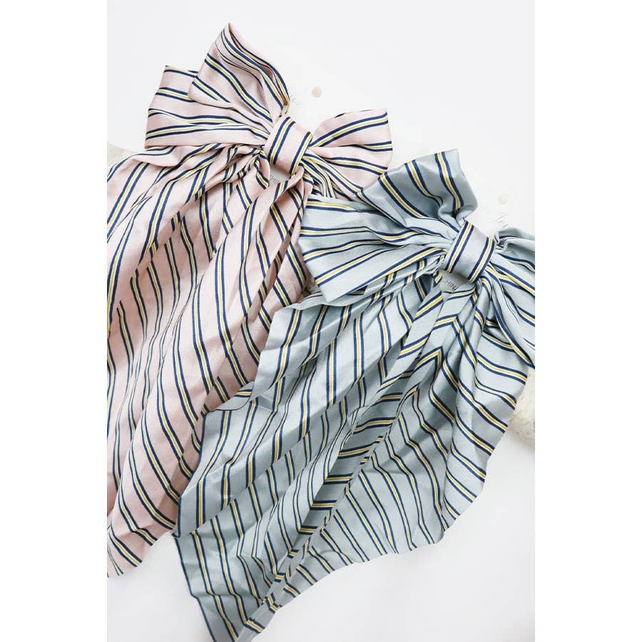 Stripe Satin Bow Long Tail Alligator Hair Clip