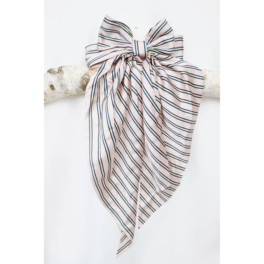Stripe Satin Bow Long Tail Alligator Hair Clip