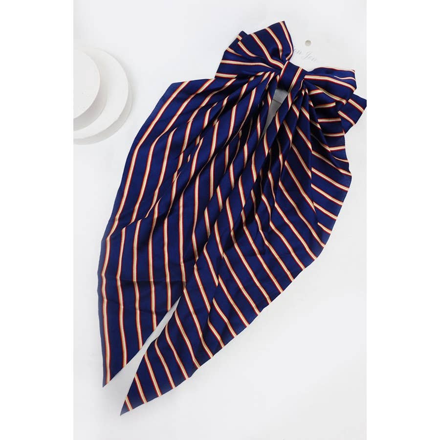 Stripe Satin Bow Long Tail Alligator Hair Clip