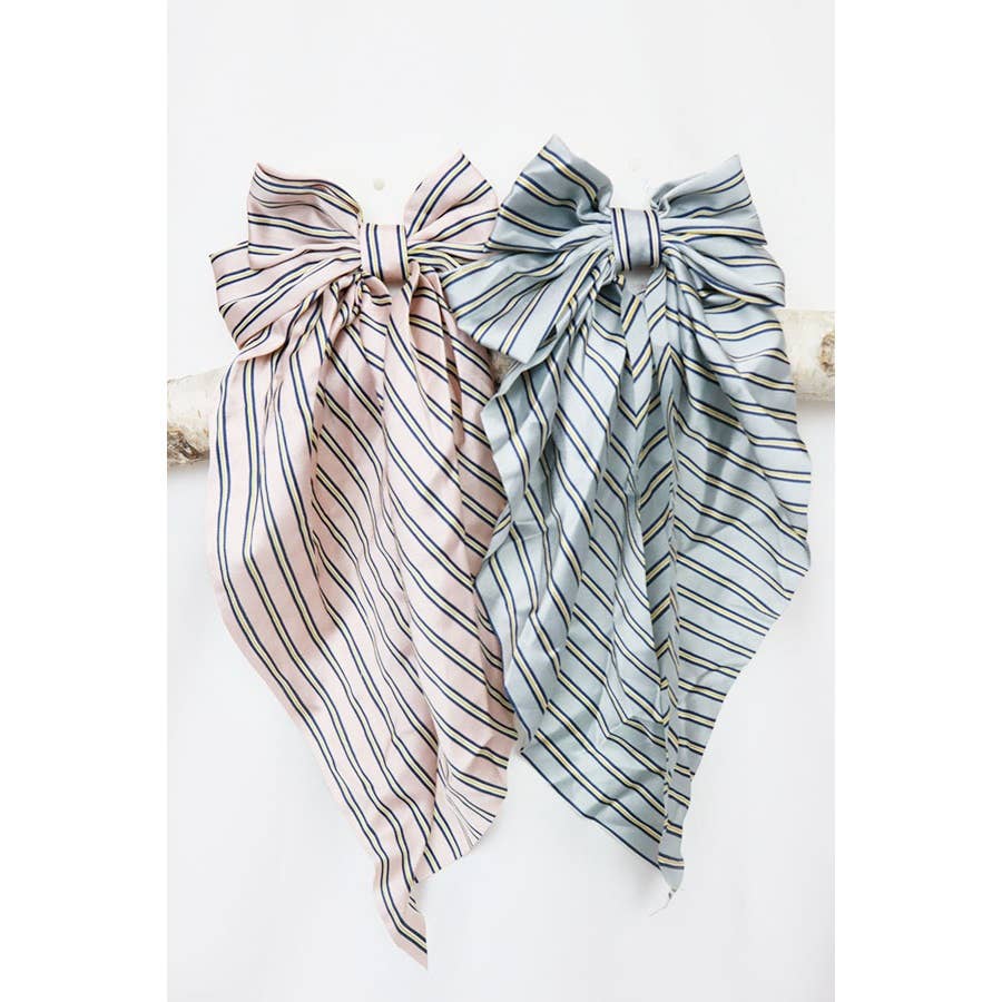 Stripe Satin Bow Long Tail Alligator Hair Clip