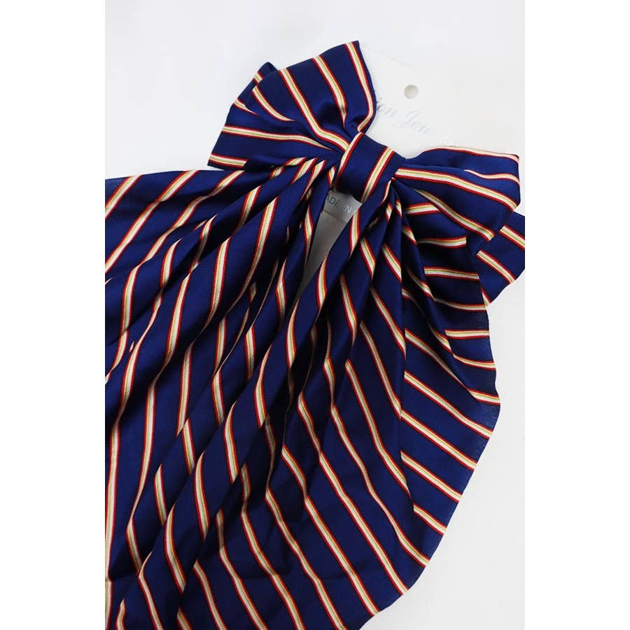 Stripe Satin Bow Long Tail Alligator Hair Clip