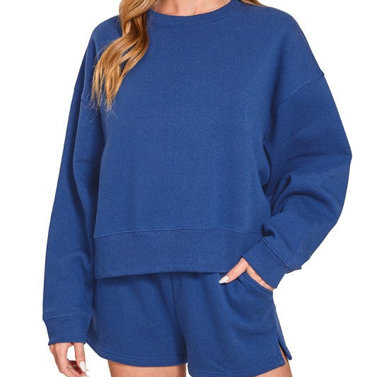 Fleece Round Neck Pullover Sweatshirt