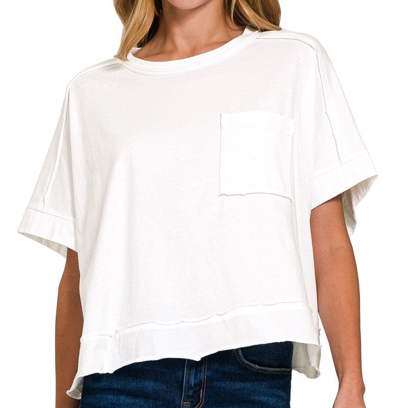White Exposed Seam Tee