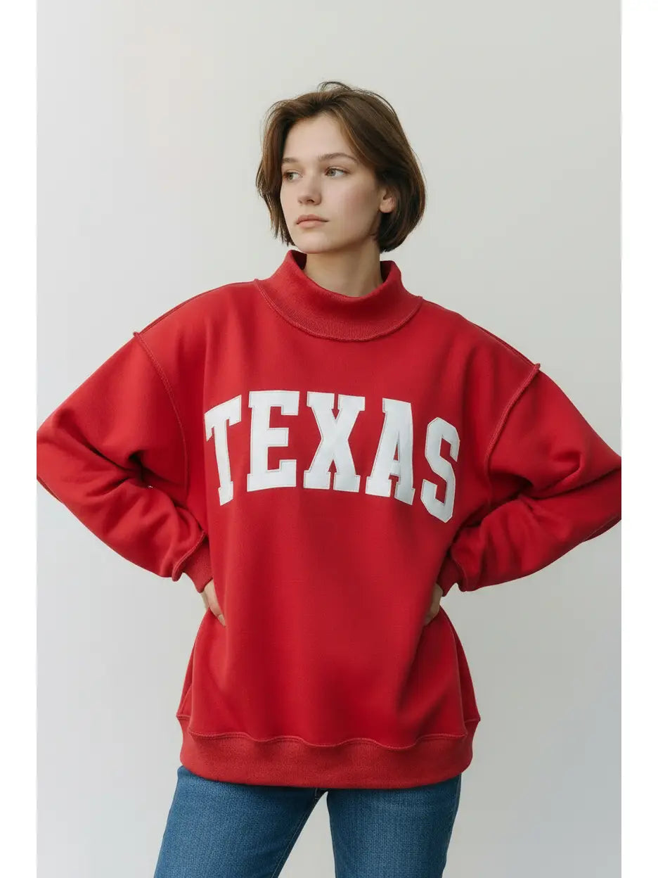 Red "TEXAS" Mockneck Sweatshirt