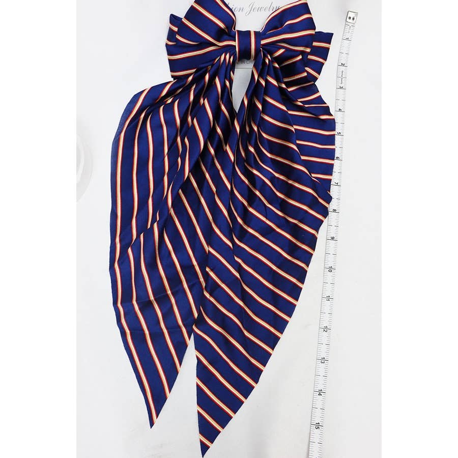 Stripe Satin Bow Long Tail Alligator Hair Clip