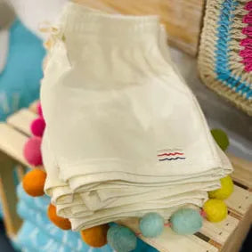 Cream Knit Shorts with Embroidery