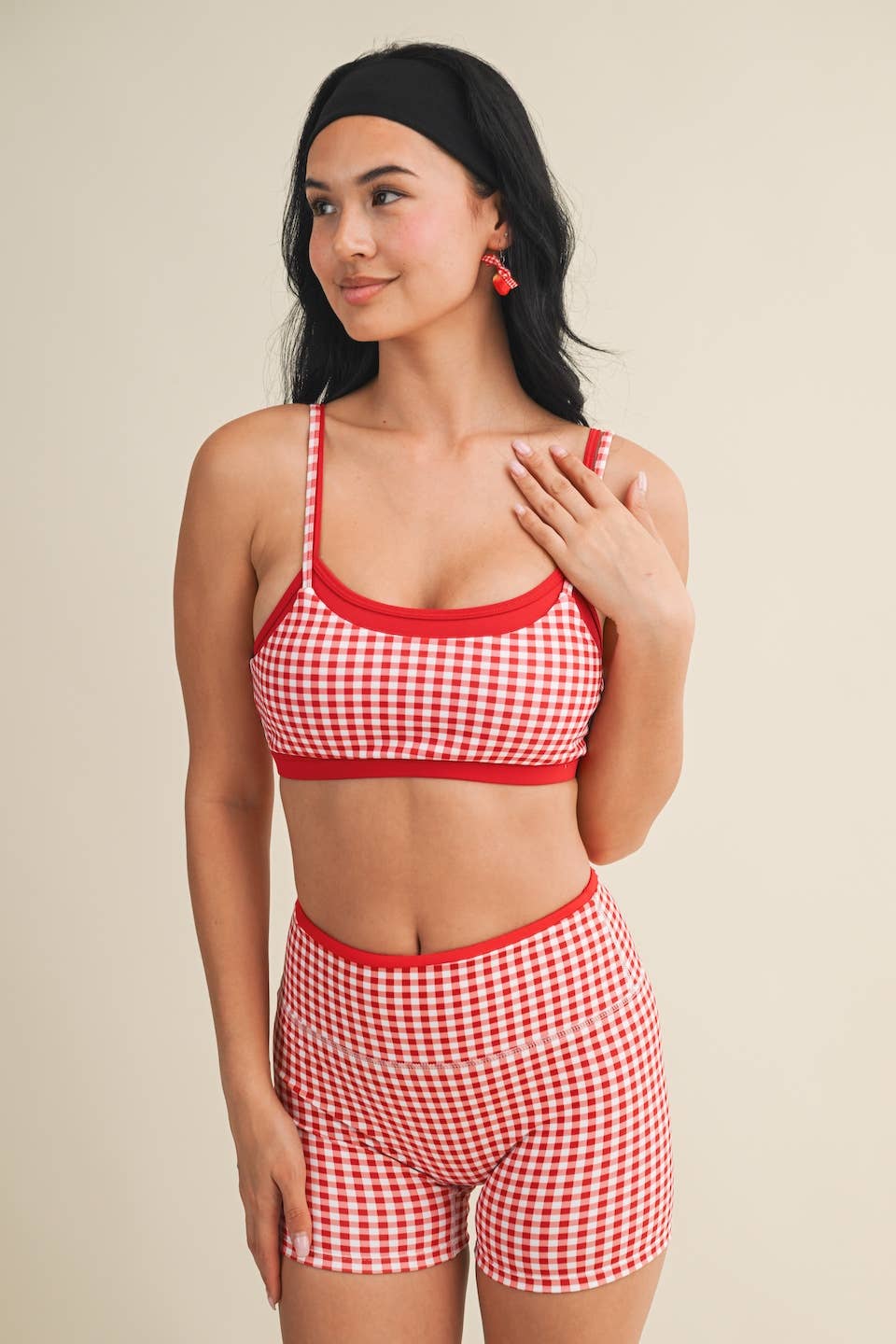Gingham Print Double Layered Sports Bra Top