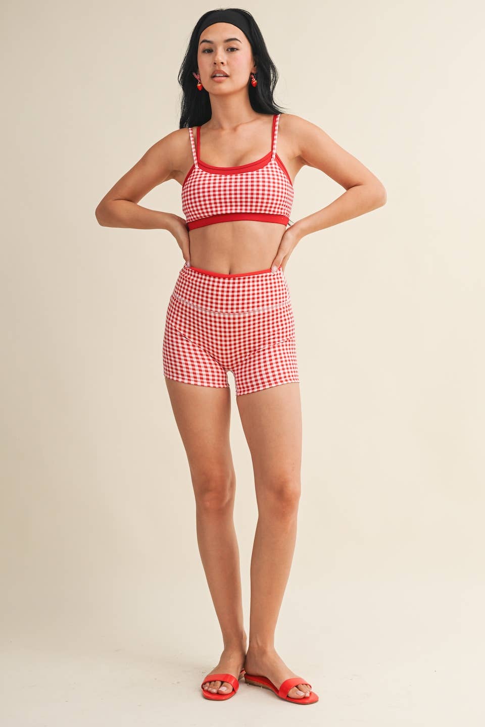 Gingham Print Double Layered Sports Bra Top