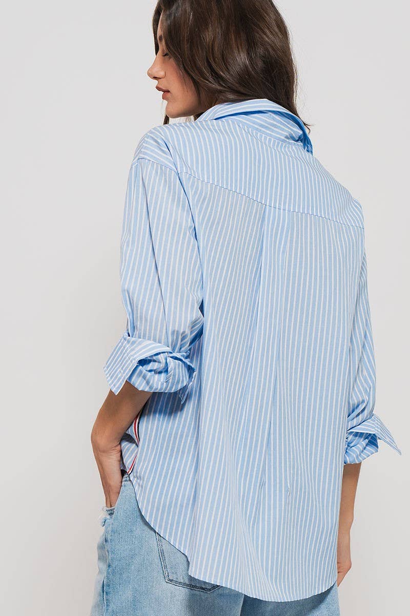 Striped Twill Tape Detail Statement Button Shirt - COMING SOON
