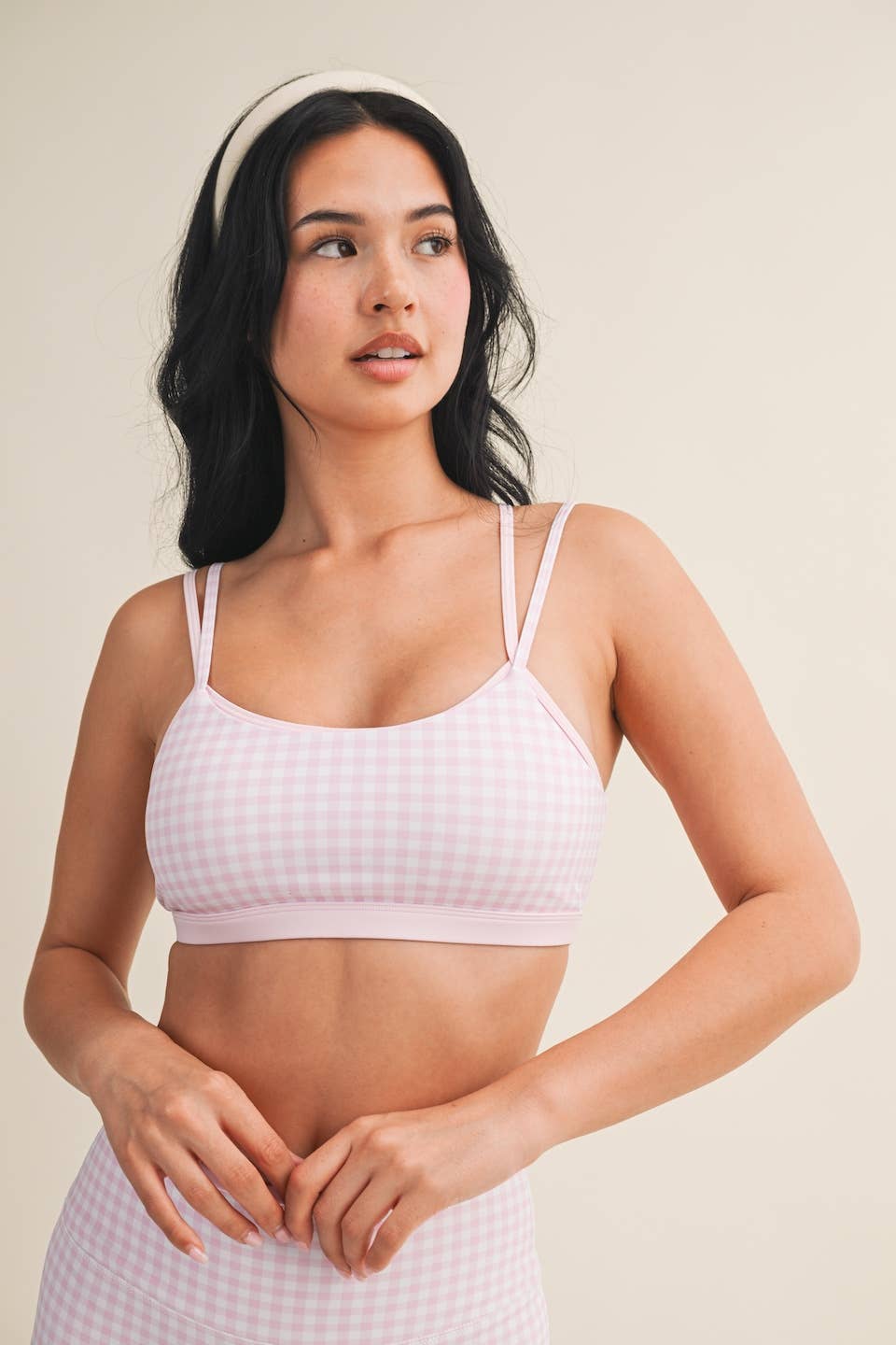 Gingham Print Double Layered Sports Bra Top