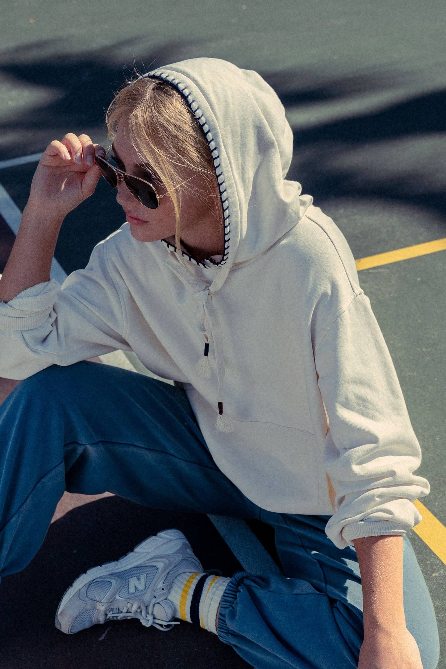 Vintage-Wash Crochet Trim Hooded Sweatshirt - COMING SOON