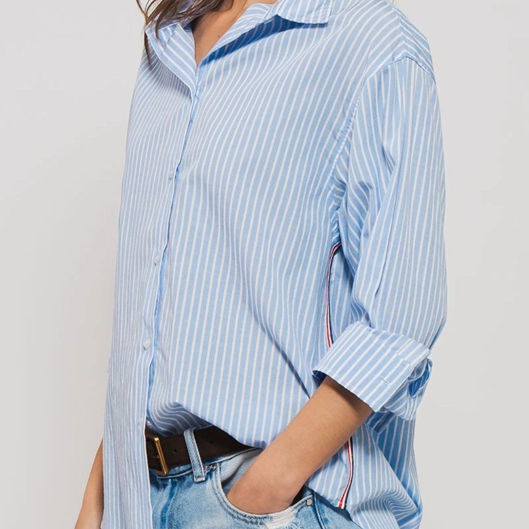 Striped Twill Button Top