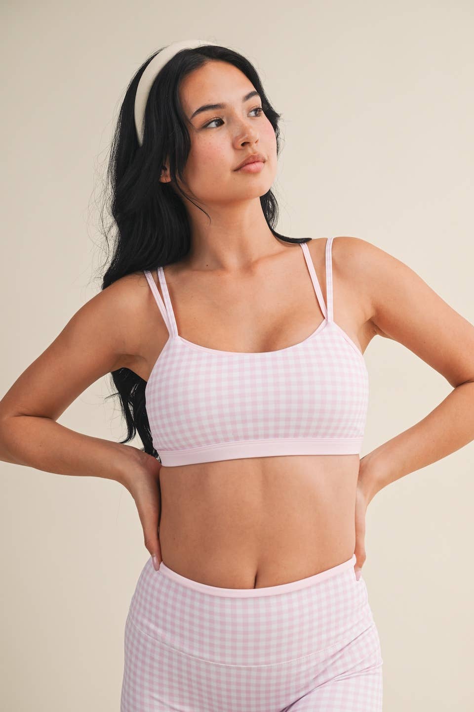Gingham Print Double Layered Sports Bra Top
