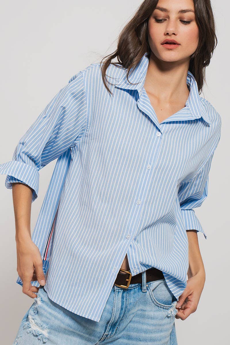 Striped Twill Tape Detail Statement Button Shirt - COMING SOON