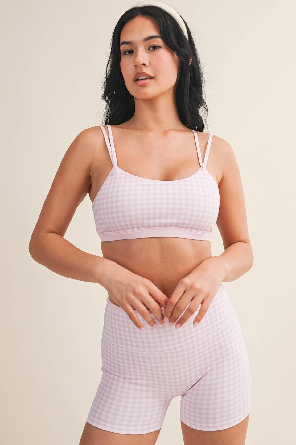 Gingham Print Double Layered Sports Bra Top