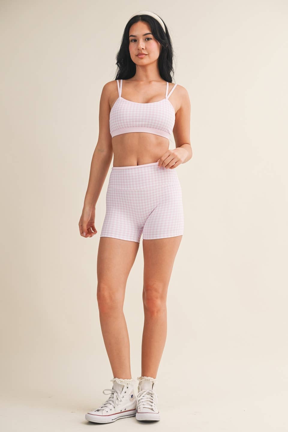 Gingham Print Double Layered Sports Bra Top