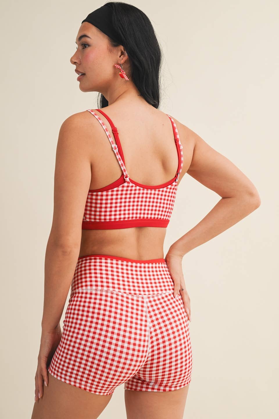 Gingham Print Double Layered Sports Bra Top