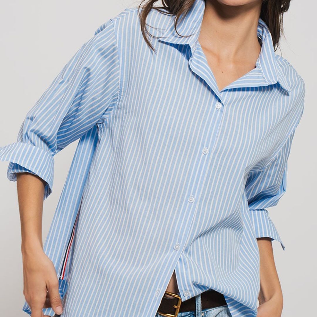 Striped Twill Button Top