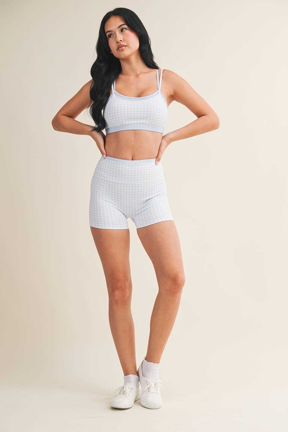 Gingham Print Double Layered Sports Bra Top