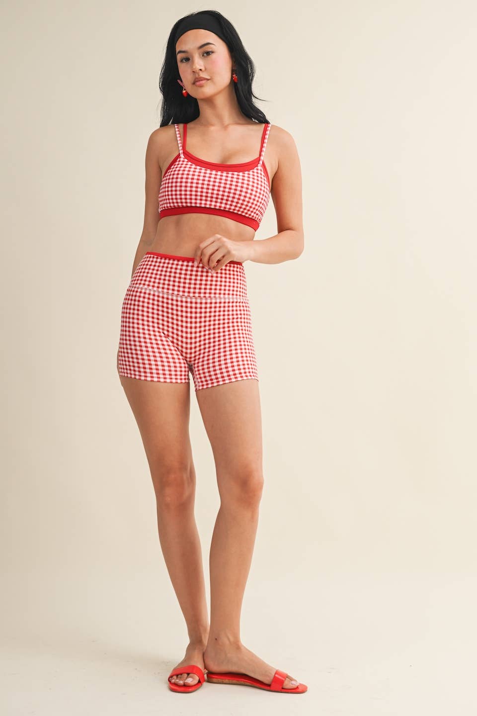 Gingham Print Double Layered Sports Bra Top