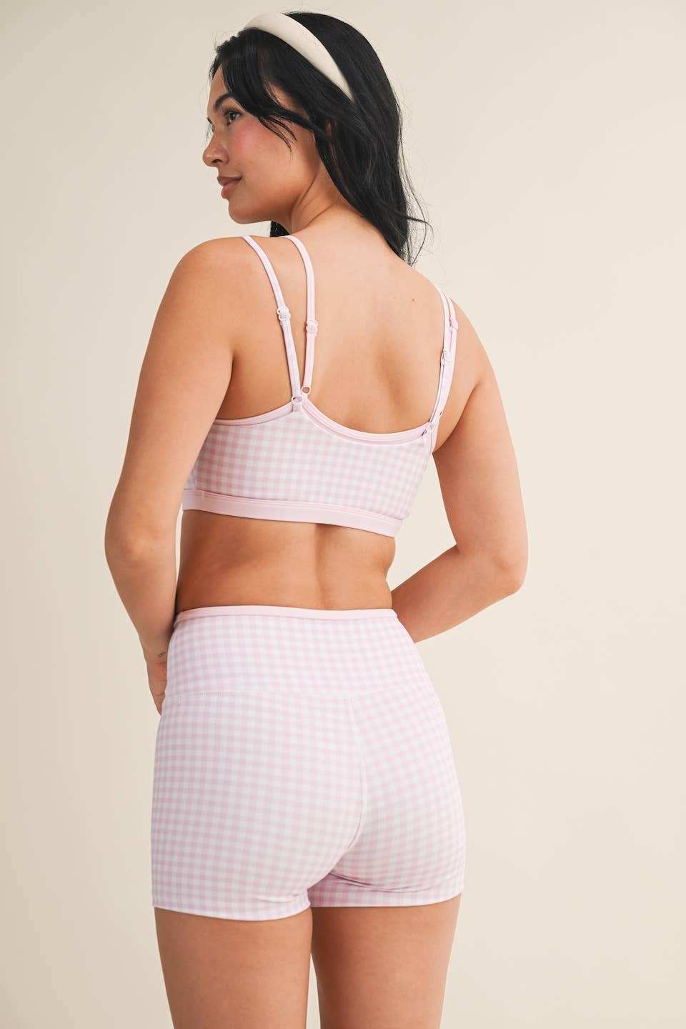 Gingham Print Double Layered Sports Bra Top