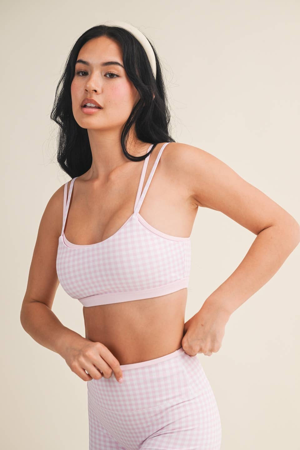 Gingham Print Double Layered Sports Bra Top