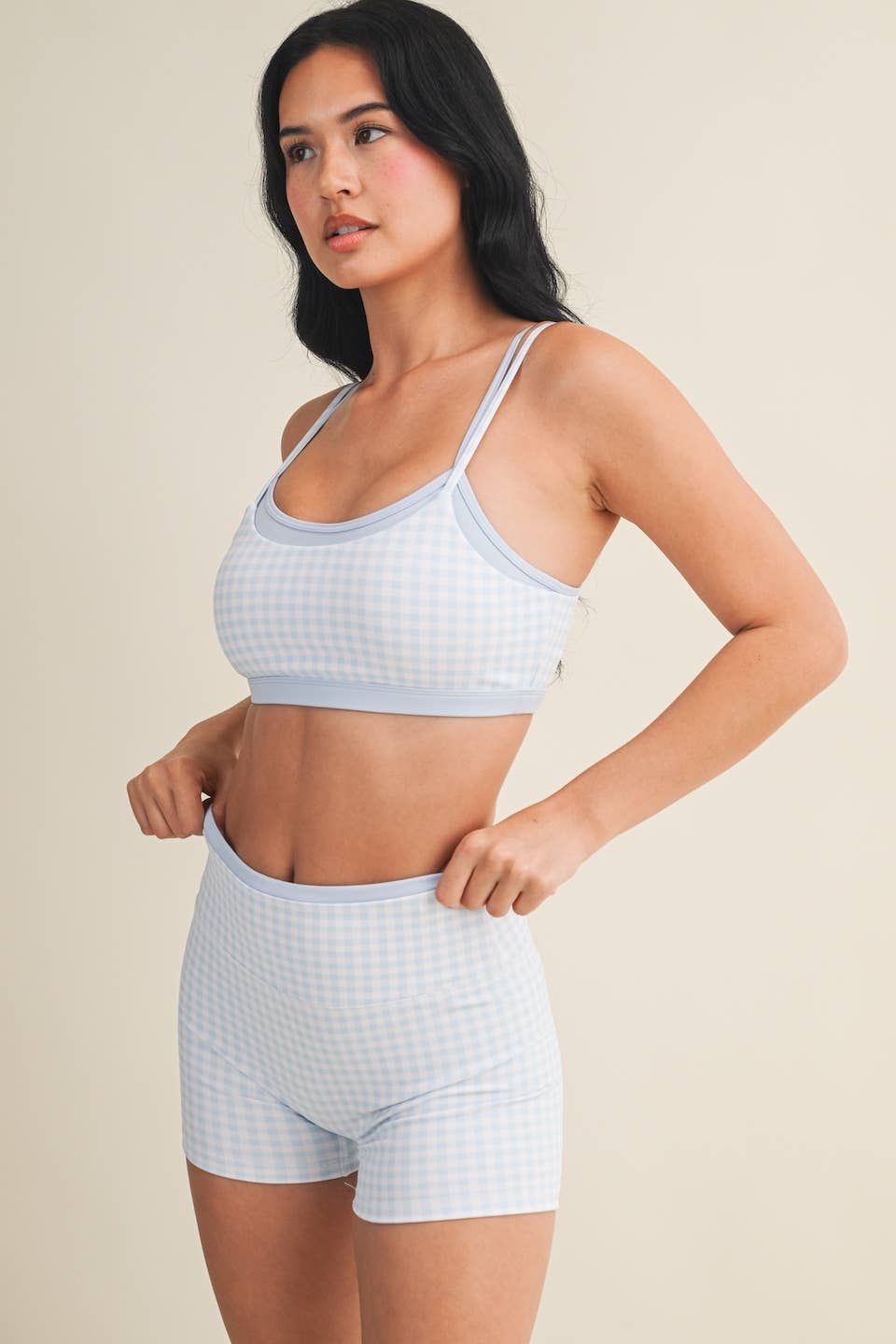 Gingham Print Double Layered Sports Bra Top