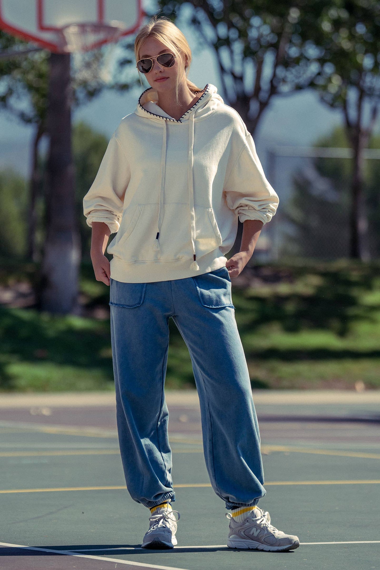 Vintage-Wash Crochet Trim Hooded Sweatshirt - COMING SOON