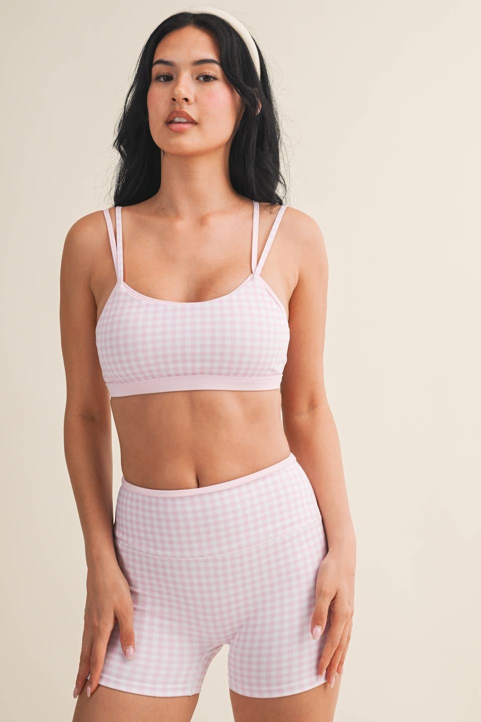Gingham Print Double Layered Sports Bra Top