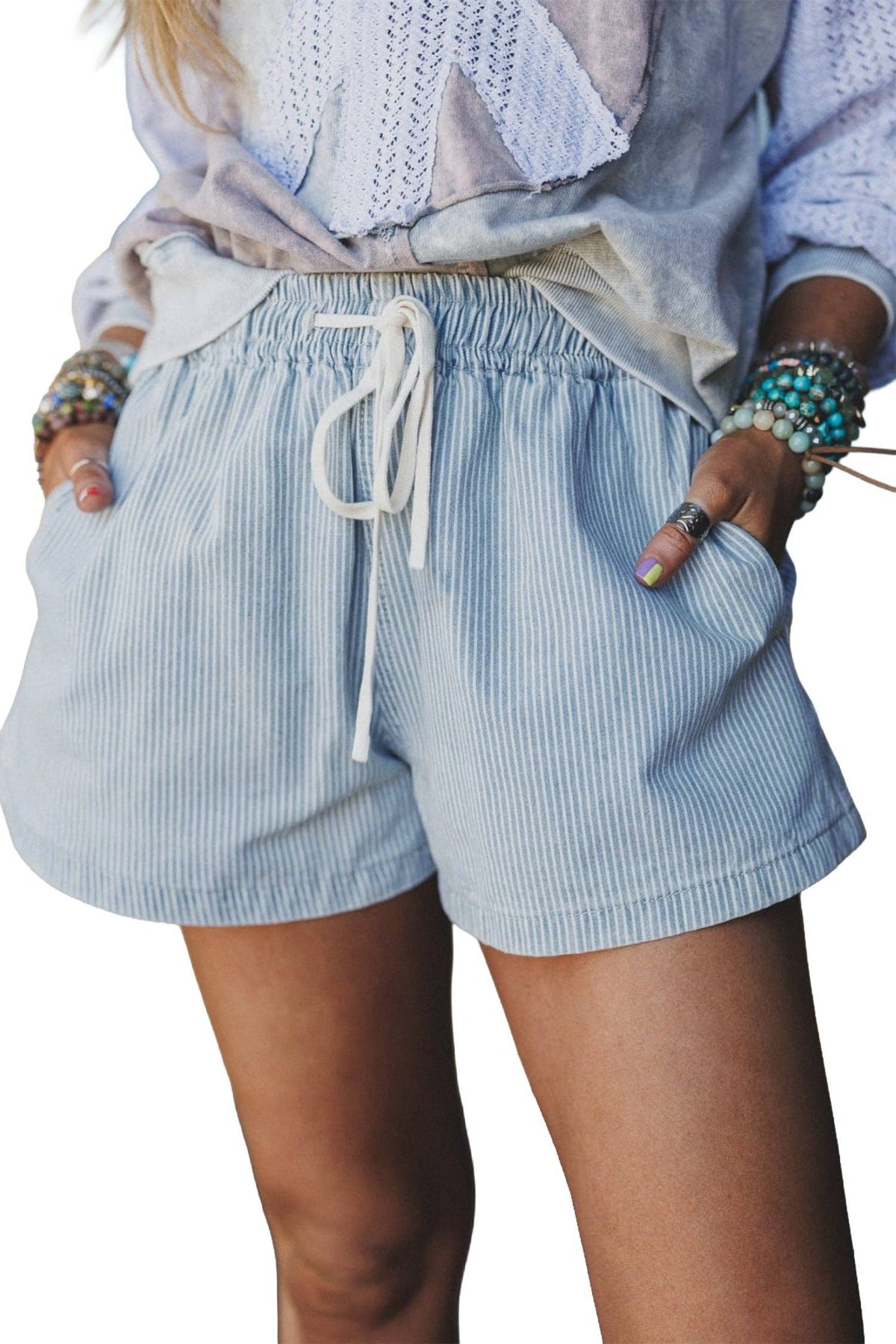 Stripe Denim Shorts