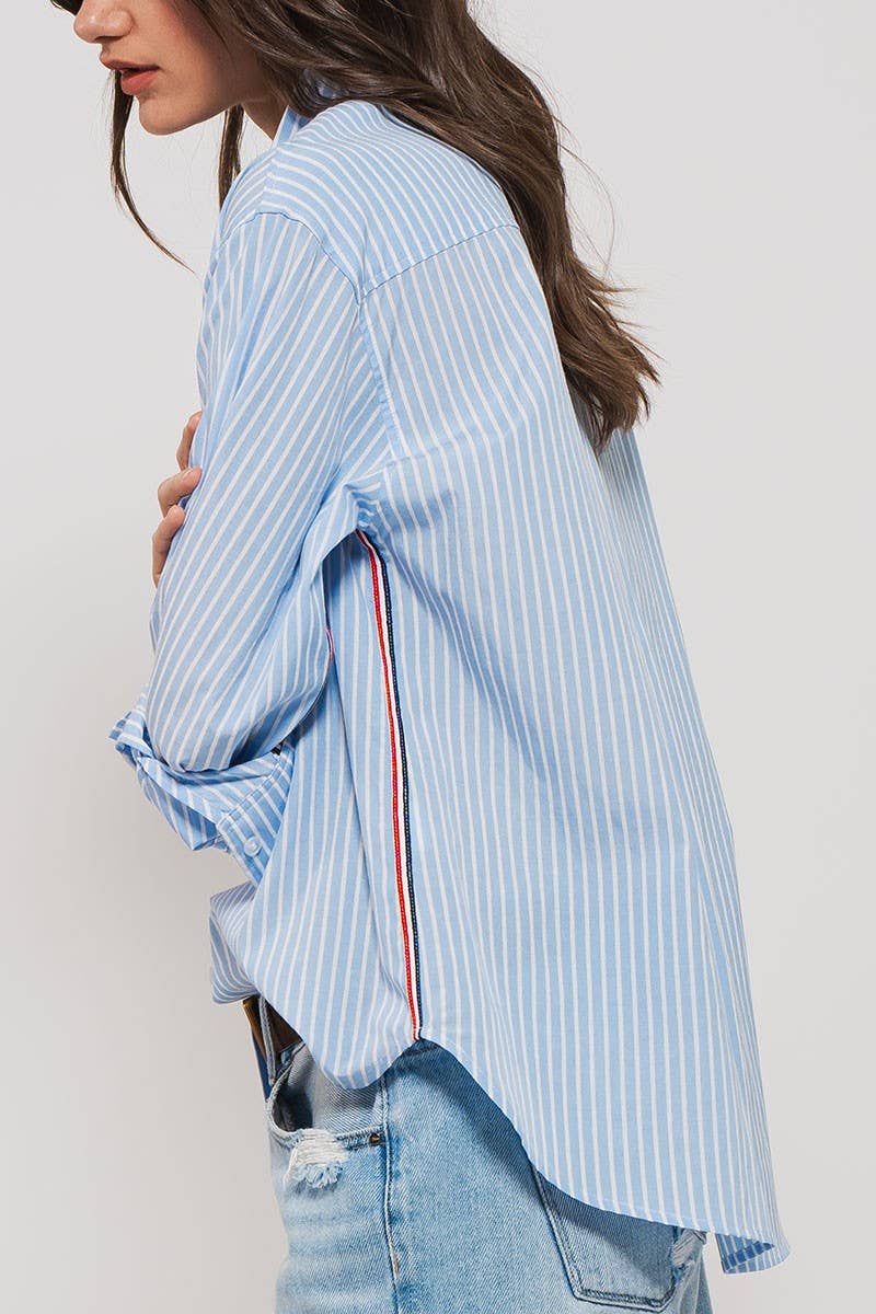 Striped Twill Tape Detail Statement Button Shirt - COMING SOON