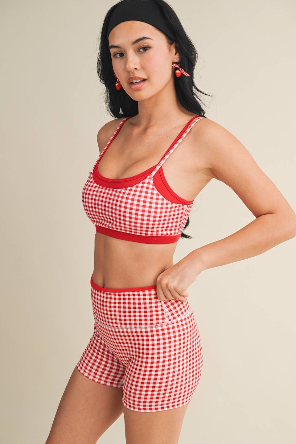 Gingham Print Double Layered Sports Bra Top
