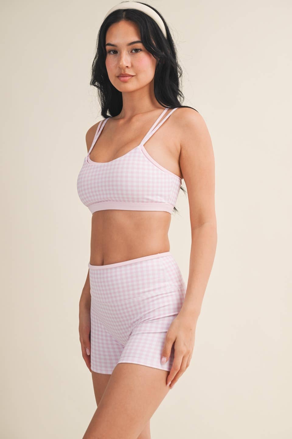 Gingham Print Double Layered Sports Bra Top