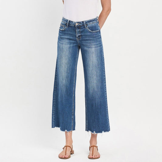 LoverVet Mid-Rise Raw Hem Wide Jeans