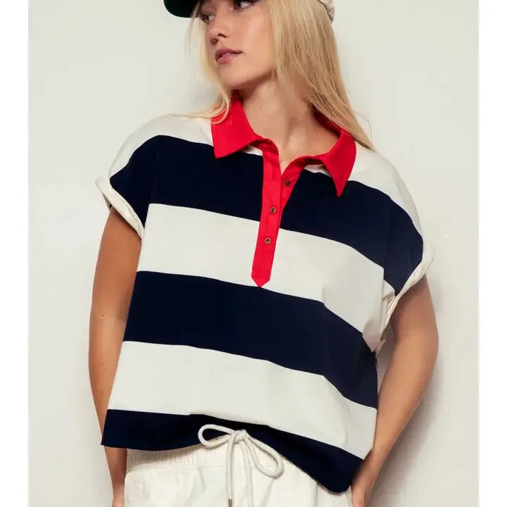 Nautical Stripe Oversized Polo Top