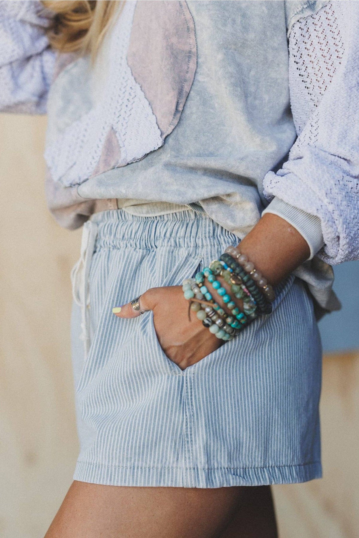Stripe Denim Shorts