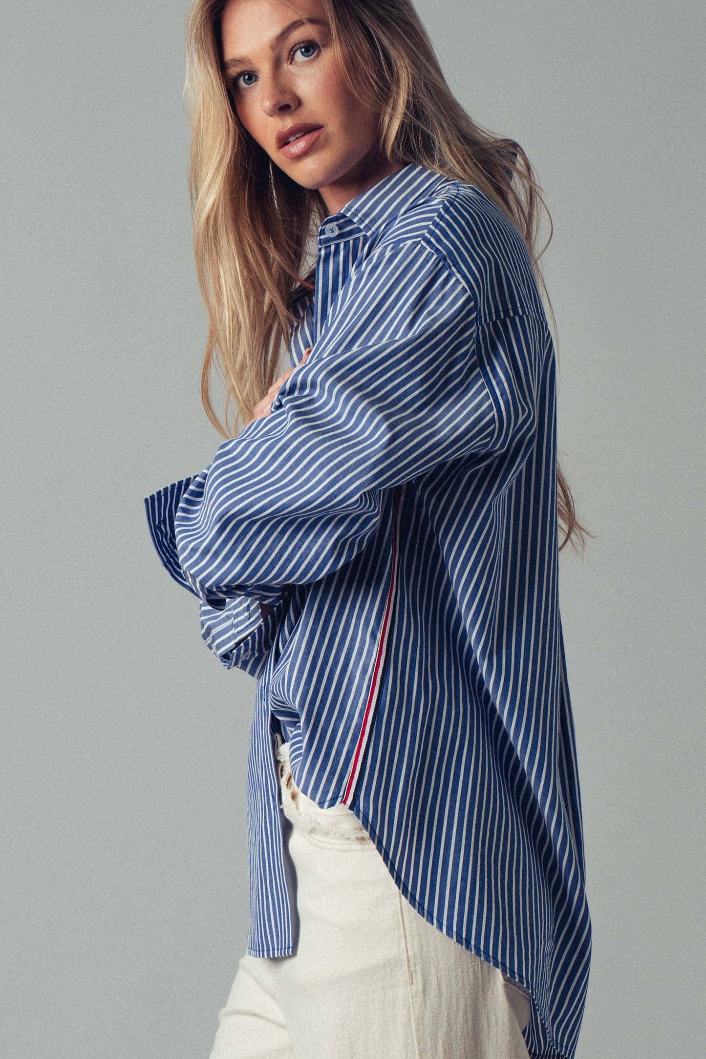 Striped Twill Tape Detail Statement Button Shirt - COMING SOON