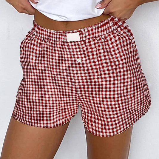 Red Plaid Gingham Printed High Waist Shorts