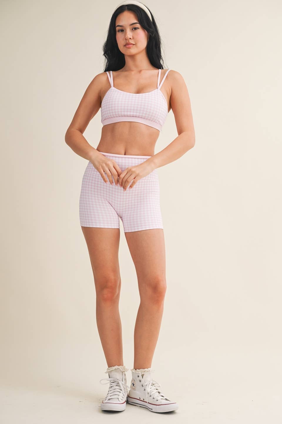 Gingham Print Double Layered Sports Bra Top