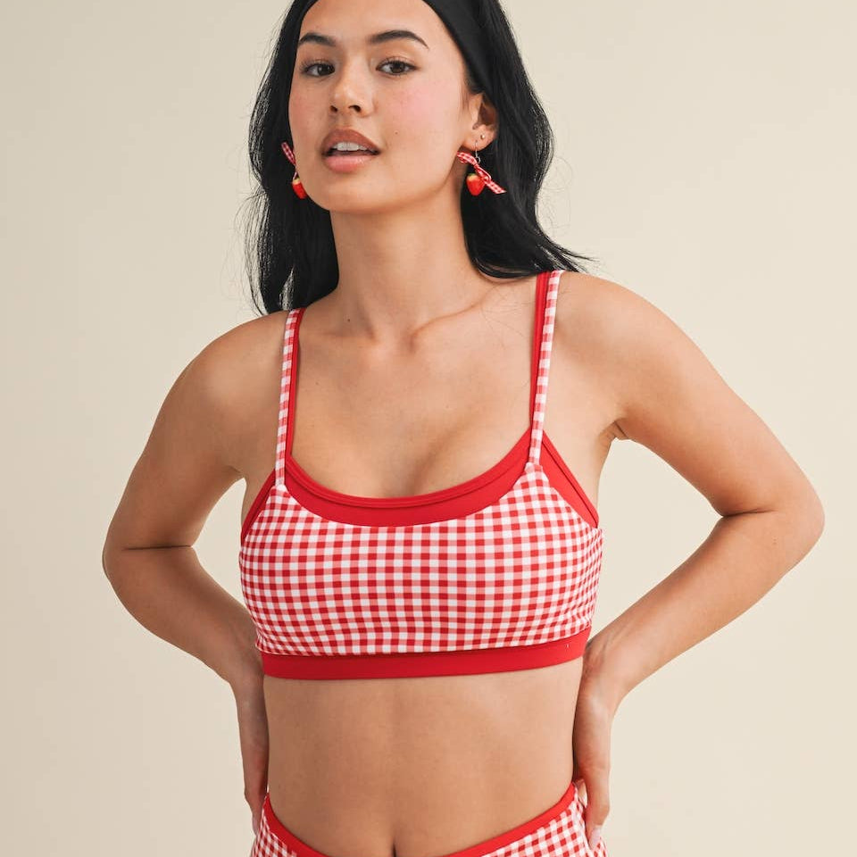 Gingham Print Double Layered Sports Bra Top