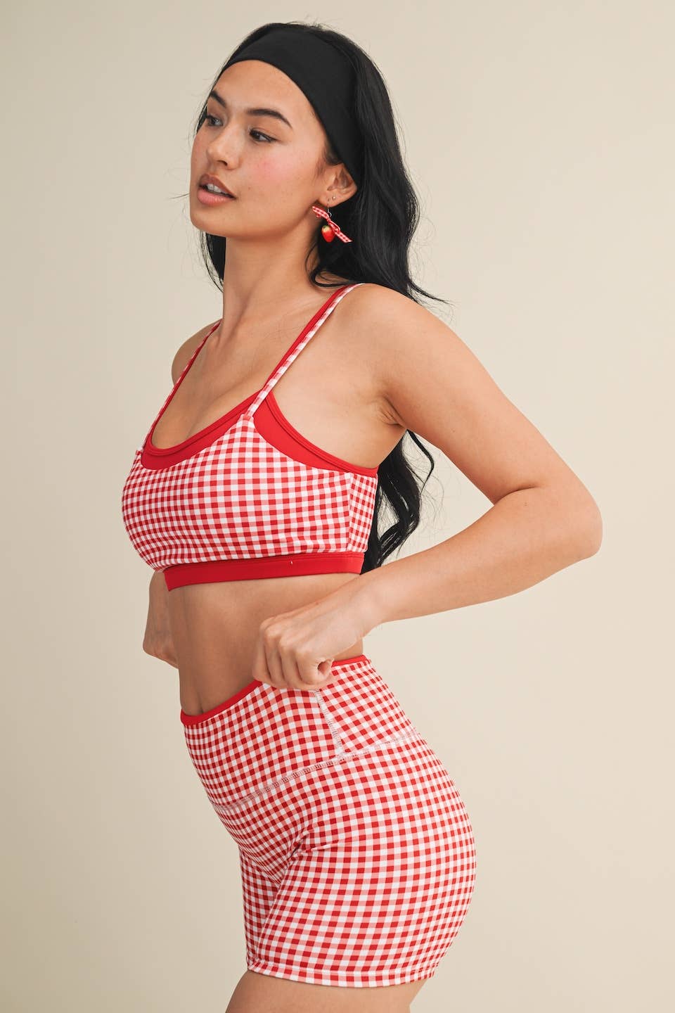 Gingham Print Double Layered Sports Bra Top