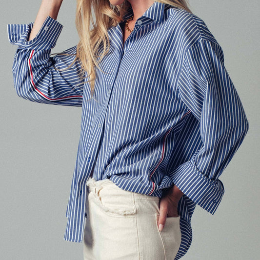 Striped Twill Tape Detail Statement Button Shirt - COMING SOON