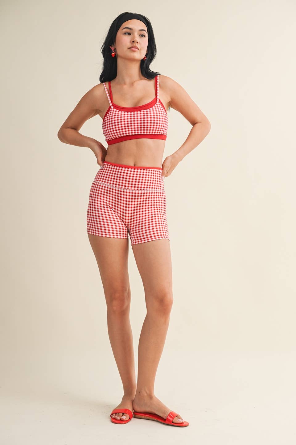 Gingham Print Double Layered Sports Bra Top
