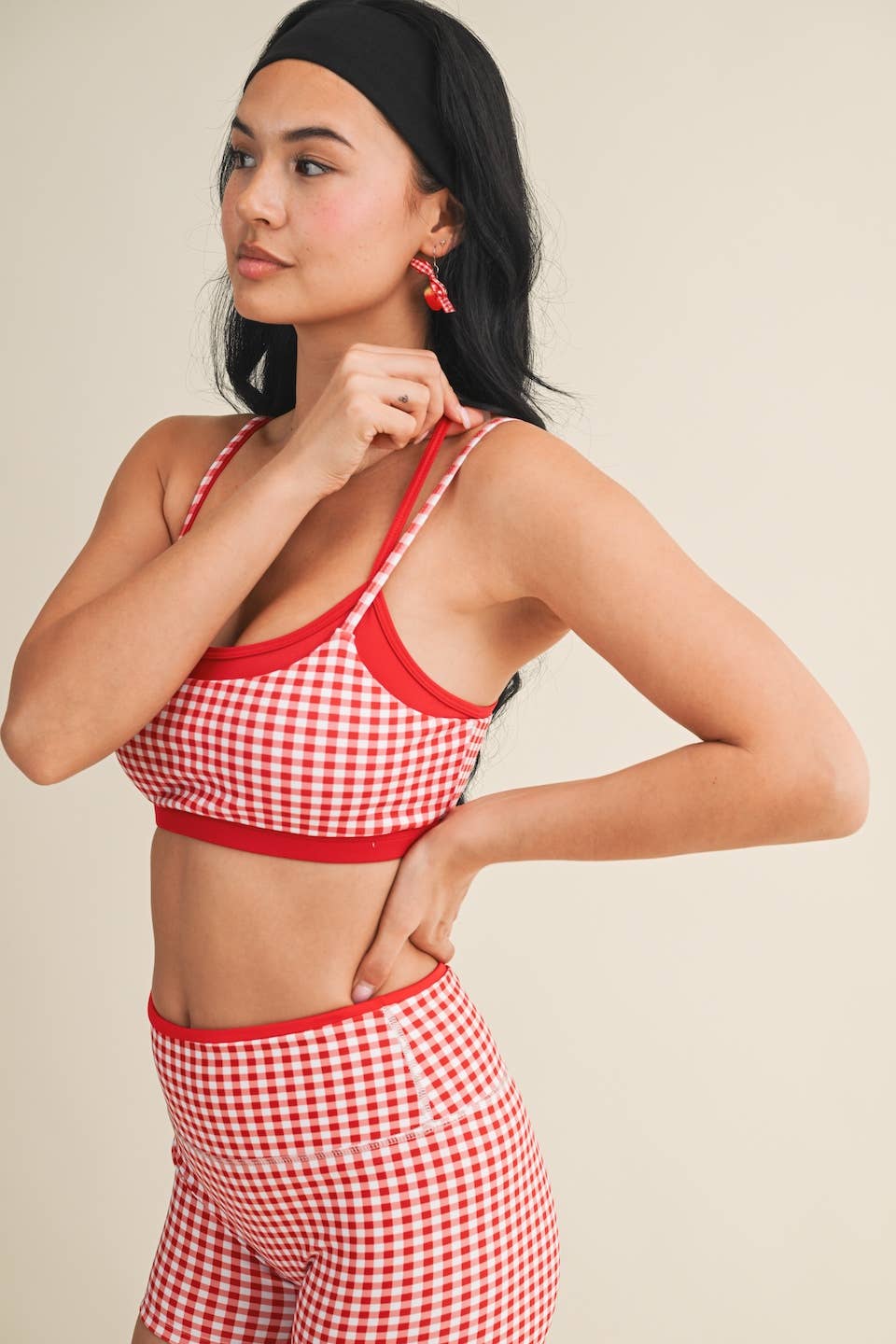 Gingham Print Double Layered Sports Bra Top