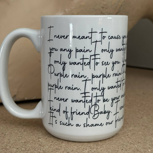 Prince "Purple Rain" Lyrics 15oz Ceramic Coffee Mug