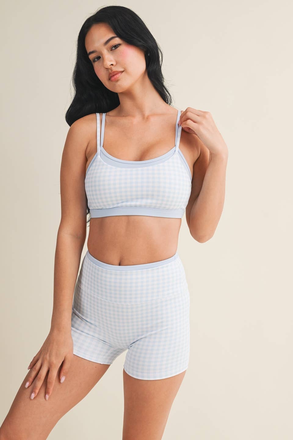 Gingham Print Double Layered Sports Bra Top