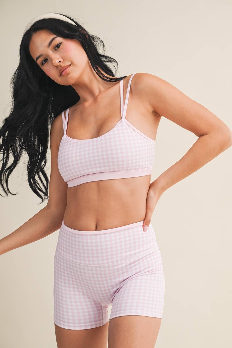 Gingham Print Double Layered Sports Bra Top