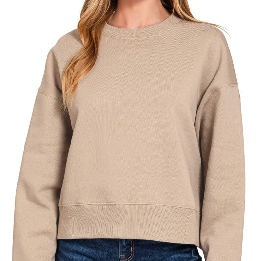 Fleece Round Neck Pullover Sweatshirt